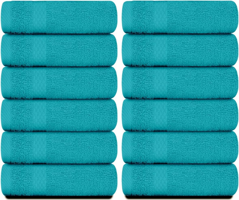 White Classic Luxury Cotton Washcloths - Small Hotel Spa Bathroom Face Towel | 12 Pack |
