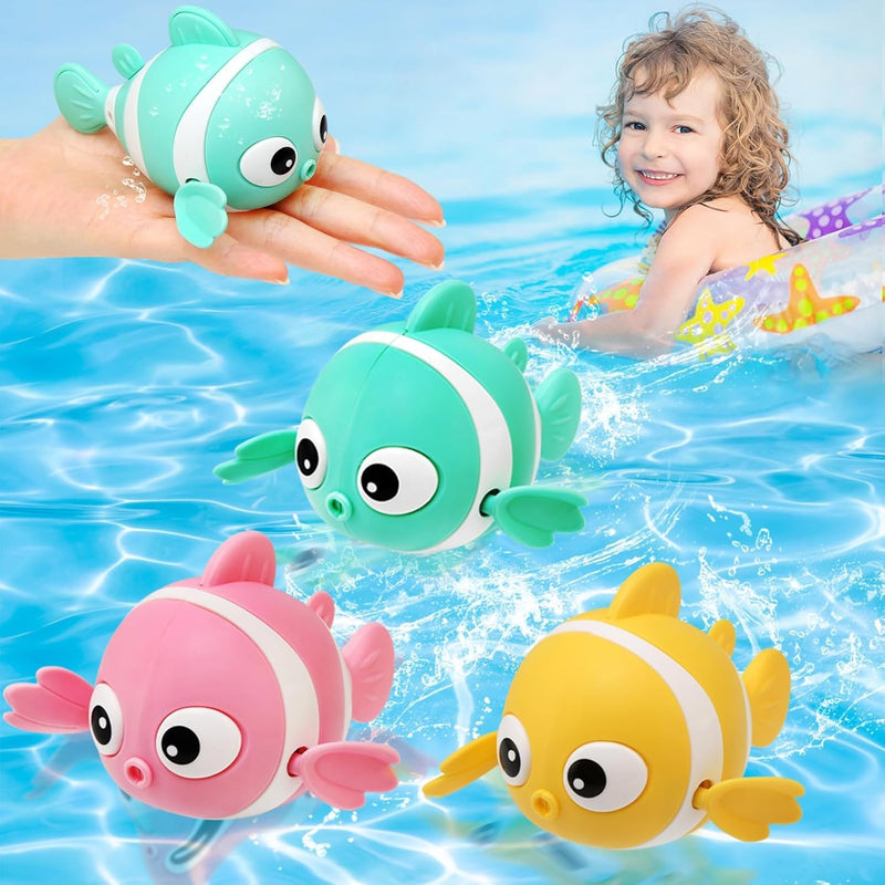 TERRIFI Baby Bath Toys, Wind-Up Paddling Pool Toys for 1-3 Year Olds, Floating Swimming Clownfish, Clockwork Water Toys Game for Kids, Toddler Girls and Boys, Bath Time Shower Gifts