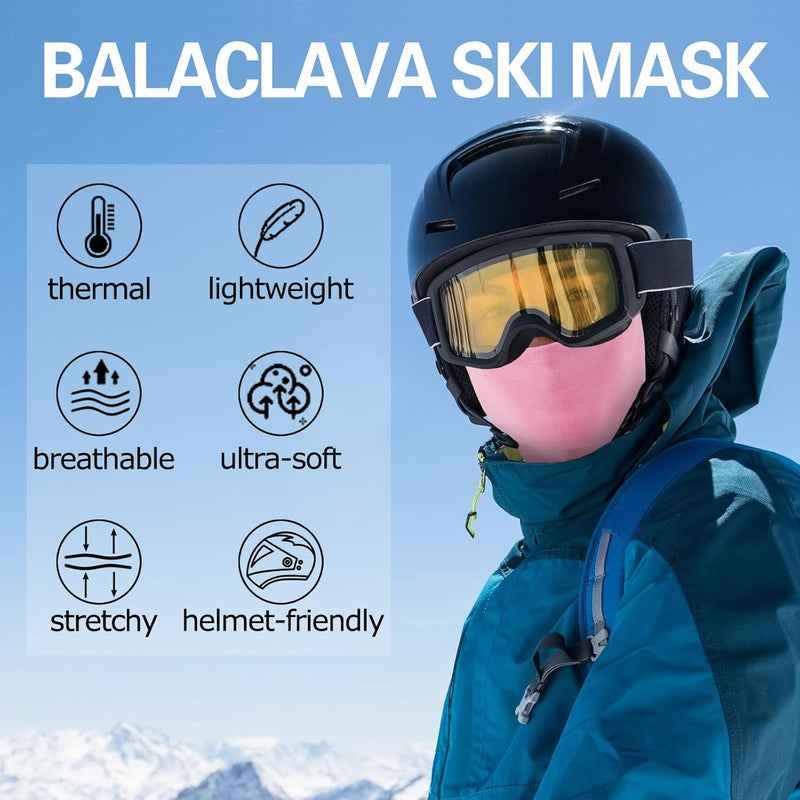 Oliumt Balaclava Ski Mask, Warm, Breathable & Lightweight, Full Coverage Fleece Winter Face Mask for Men & Women - Rose Pink