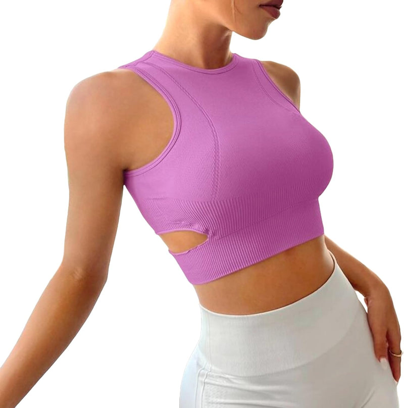 Sports Bra Seamless Crop Top Yoga High Neck Tops Running Gym Sportswear Fitness Full Cup Padded for Women…