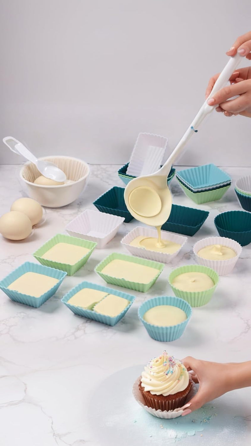 24-Pack Reusable Silicone Cupcake Liners - 3 Shapes Muffin Liners & Cake Molds - Multicolor Bento Lunch Box Dividers Included