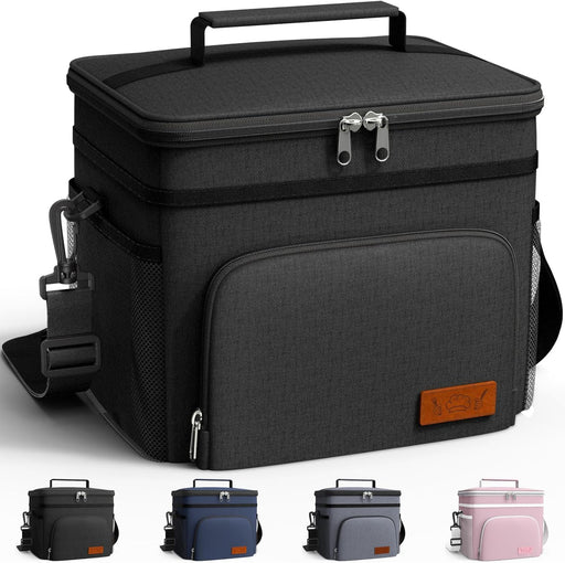 Insulated Lunch Box for Men & Women - Leak-Proof Cooler Lunch Bag with 4 Pockets, Adjustable Strap, Ideal for Work, Picnic, Travel - Medium, Black, 10.2"6.9"8.5"
