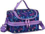 VASCHY Lunch Box Bag Men, Insulated Two Compartments Bento Cooler Bags for Adults/Women/Kids for School,Daycare,Kindergarten,Picnic Black - Purple Butterfly