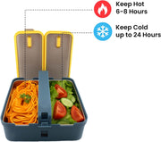 Lunch Box with 2 Compartments Stainless Steel Removable Inner Tray - BPA Free, Leak Proof Bento Lunch Box for Kids Adults - Airtight Food Container (With Handle, Blue)