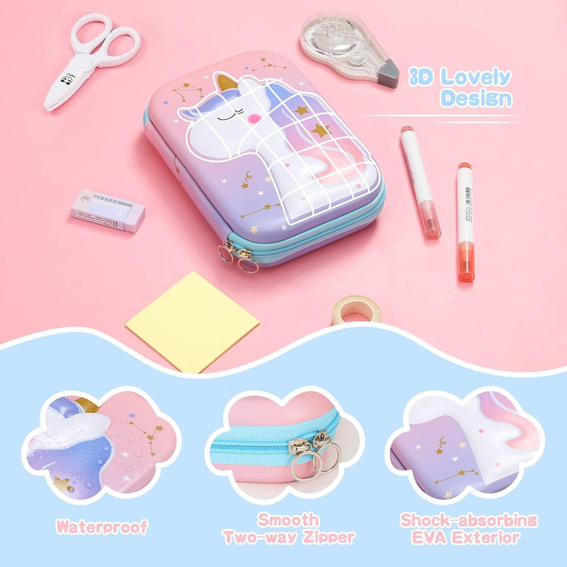 Unicorn Pencil Case for Girls, Pen Holder Pencil Storage Box, Portable High Capacity Students Stationery Holder, Cute Unicorn Pattern Pencil Pouch for Kids Gift