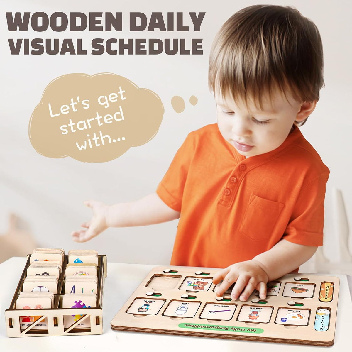 Wooden Visual Schedule for Kids Chore Chart, Morning Bedtime Routine Charts for Kids Toddlers, autism learning materials&Daily Schedule Board for home – image 2