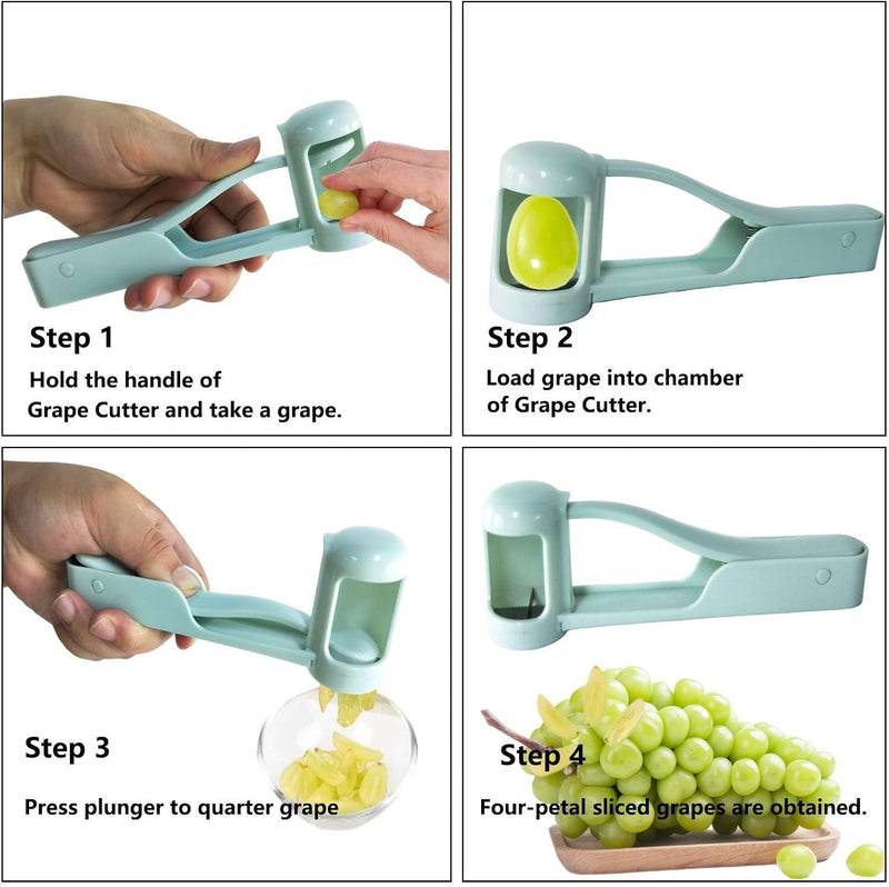 BIGTHREE Quarter Fruit Slicer Tool, Stainless Steel Grape Cutter, Grape Slicer for Baby, Grapes, Cherry, Tomato, Strawberry Cutter for Vegetable Fruit Salad Cake Decoration Kitchen Gadget