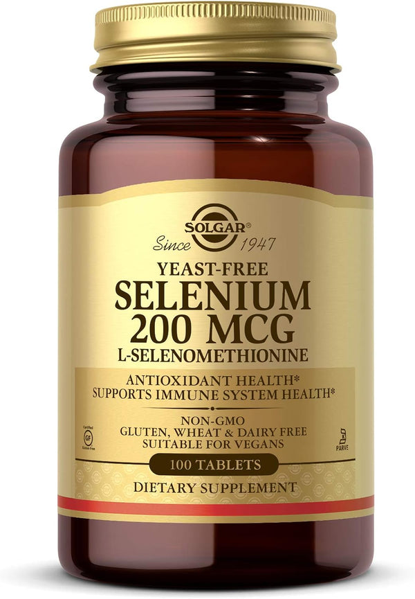 Solgar Yeast-Free Selenium 100S Tablets, 200 Mcg Supports Antioxidant & Immune System Health, Gluten Free, Dairy Free, 100 Servings