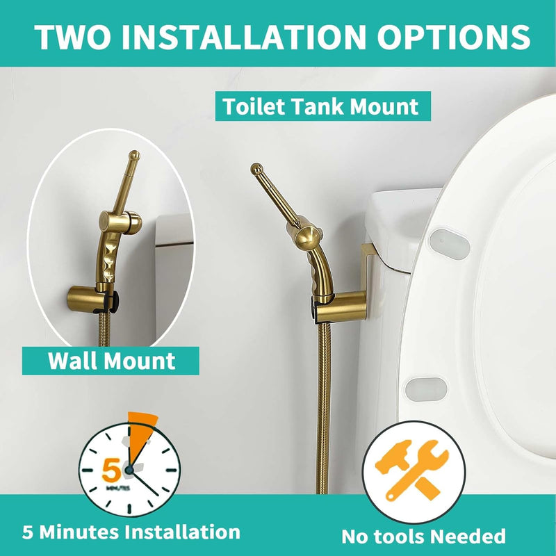 BARROCK All Metal Stainless Steel Hand Held Bidet Sprayer for Toilet, High Pressure Sprayer Head Brushed Gold
