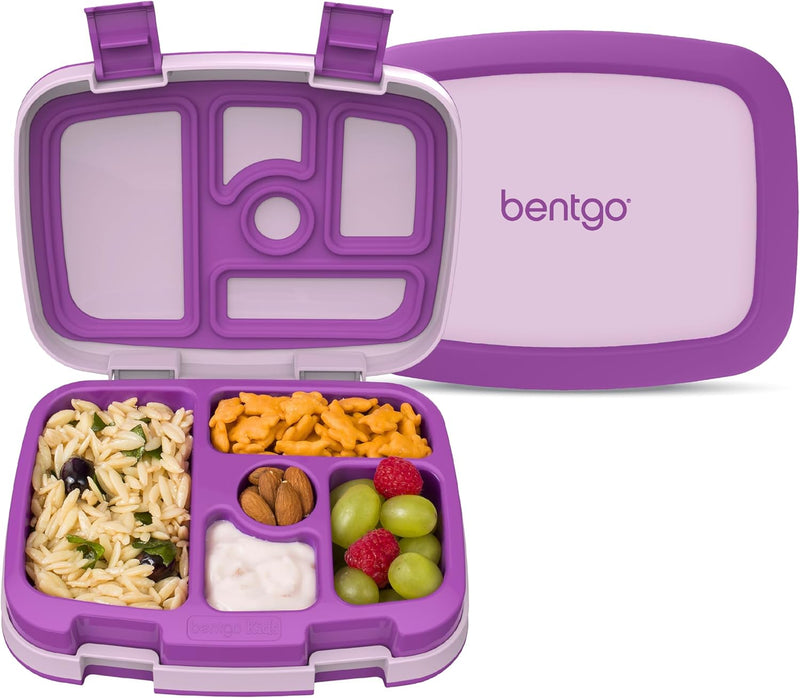 Kids Leak-Proof, 5-Compartment Bento-Style Kids Lunch Box - Ideal Portion Sizes for Ages 3 to 7, BPA-Free, Dishwasher Safe, Food-Safe Materials (Purple) - Purple