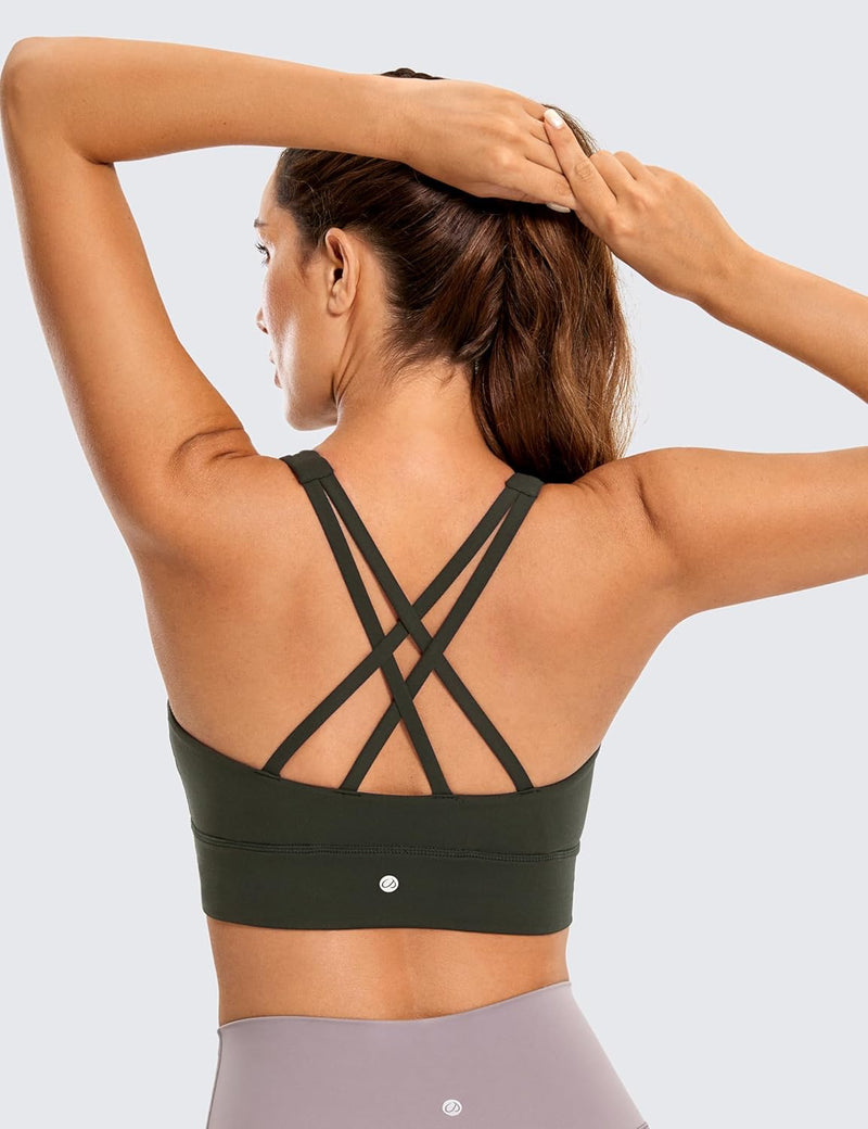 CRZ YOGA Womens Butterluxe Strappy High Neck Longline Sports Bra - Padded Criss Cross Back Workout Sports Bras Crop Tank Top