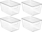 6 Pack Clear Stackable Storage Bins with Lids, Plastic Container Boxes with Handle for Pantry Organizer, Perfect for Bathroom, Cabinet, Kitchen, Fridge, Closet Organization, Large - 4pack-L