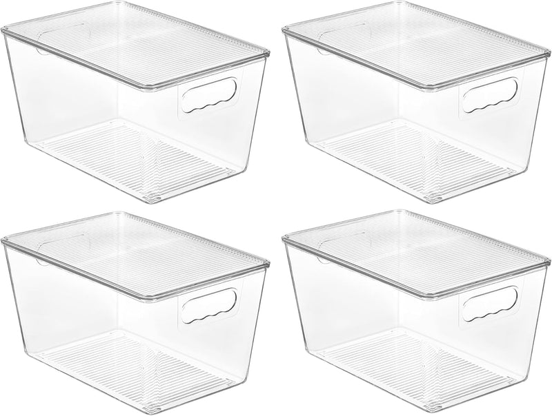 6 Pack Clear Stackable Storage Bins with Lids, Plastic Container Boxes with Handle for Pantry Organizer, Perfect for Bathroom, Cabinet, Kitchen, Fridge, Closet Organization, Large - 4pack-L