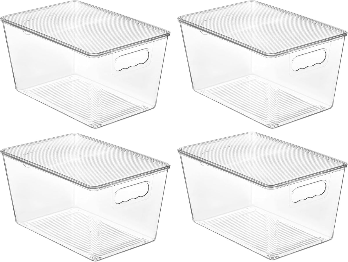 6 Pack Clear Stackable Storage Bins with Lids, Organizer Boxes with Handle for Kitchen Organization, Perfect for Pantry, Fridge, Cabinet, Closet, Bathroom, Medium – image 1