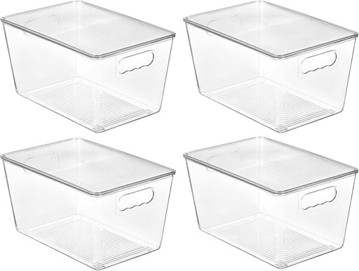 6 Pack Clear Stackable Storage Bins with Lids, Organizer Boxes with Handle for Kitchen Organization, Perfect for Pantry, Fridge, Cabinet, Closet, Bathroom, Medium - 4pack-L