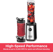 Black & Decker Sports Blender/Smoothie Maker, 300W, 6 Piece with 500ml & 300ml Sports Bottle, 21500 RPM with Turbo Speed, SS Blades to Pulverize Ice & Frozen Fruits, 2 years warranty, SBX300-B5