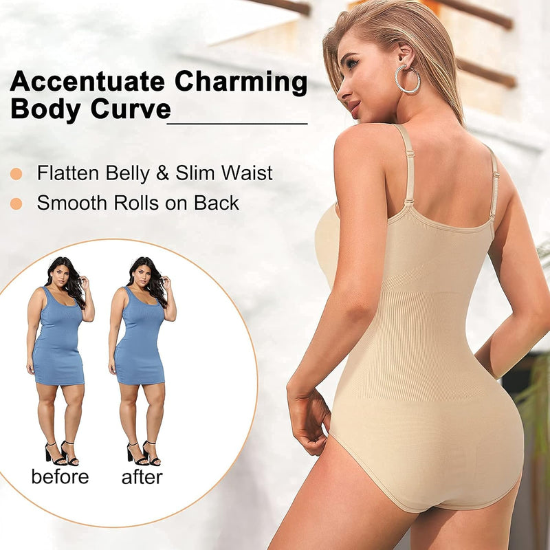 AOSBOEI Women Bodysuit Tops Shapewear Seamless Tummy Control Slimming Waist V Neck Sculpting Jumpsuits Body Shaper