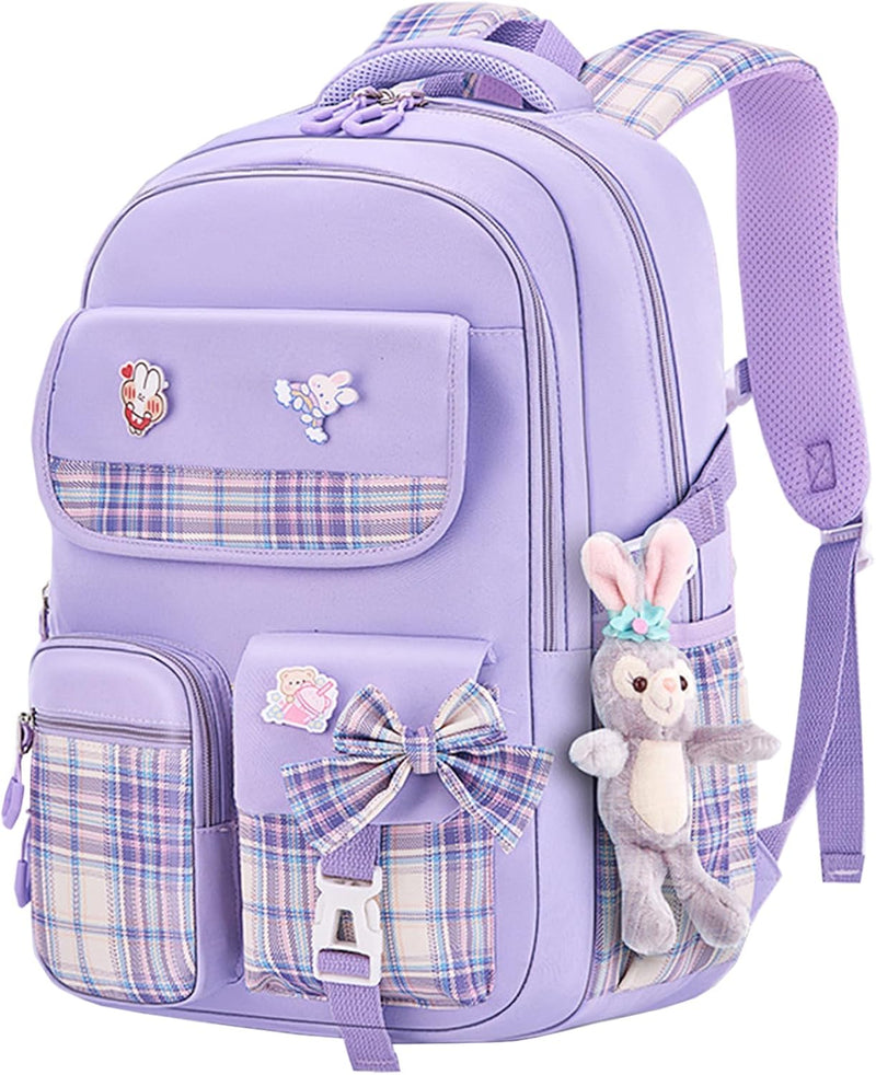 Kids School Backpack for Boys and Girls Teens Elementary Backpack Large Toddler Bookbags Simple Modern Kindergarten Book Bag Lightweight Waterproof Cute Bag for Child - Purple
