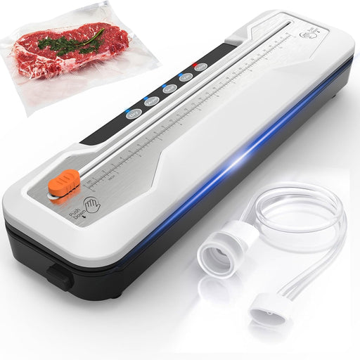 KASTWAVE Automatic Food Vacuum Sealer, Vacuum Sealer Machine 5 Modes with 5 Sealer Bags and Built-in Cutter, Compact One-Touch Food Sealer Vac Pack Machine for Sous Vide & Dry Moist Foods, White