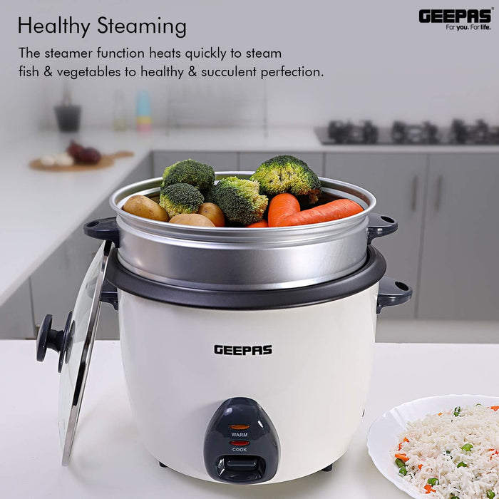 Geepas 1.5L Rice Cooker/Steamer with Non-Stick Cooking Pot | 500W | Automatic Cooking, Steam Vent Lid & Simple One Touch Operation |Make Rice, Steam Healthy Food & Vegetables | 2 Year Warranty