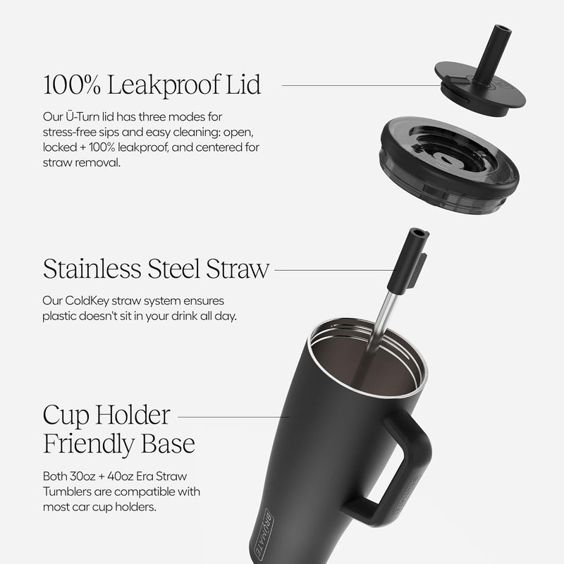 BrüMate Era 40 oz Tumbler with Handle and Straw | 100% Leakproof Insulated Tumbler with Lid and Straw | Made of Stainless Steel | Cup Holder Friendly Base | 40oz (Dune)