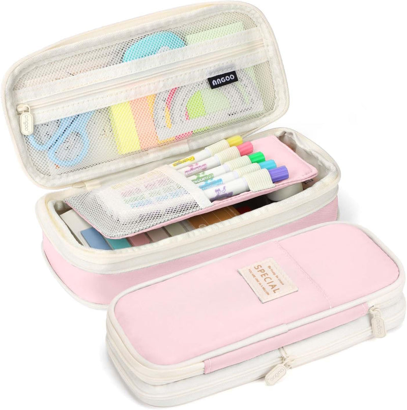 LHMTQVK Large Capacity Pencil Case Pencil Pouch Handheld Pen Bag, pencil case for Teen Girl Boy Men Women Adult, Pink-beige - Pink-beige