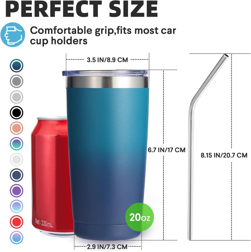 Volhoply 20oz Stainless Steel Tumbler with Lid and Straw,Double Wall Insulated Travel Iced Coffee Mug Fits Car Cup holder,Powder Coated Cups for Hot and Cold Drinks,Gifts for Women Men（White,1 Set）