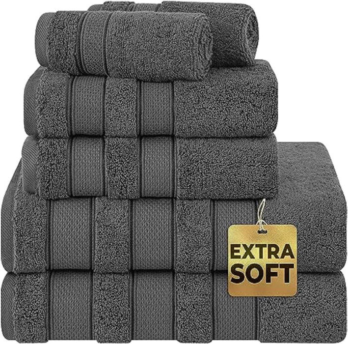 6 Piece Towel Set Luxury Hotel Quality 600 GSM 100% Turkish Genuine Cotton, 2 Bath Towels, 2 Hand Towels, 2 Washcloths, Super Soft & Absorbent - (Bright White, 6 Piece Towels)