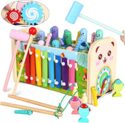 AM ANNA 7 in 1 Hammering Pounding Toys, Wooden Montessori Educational Fishing Game Xylophone Toys for 1 2 3 Year Old, Baby Sensory Developmental Fine Motor Skills Toddler Activities Age 1-4 Gifts