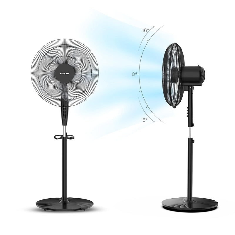 Nikai 16 Inch Pedestal Fan, 45 Watts Power, T" Class Motor, High-Performance Copper Motor, Wide Angle Oscillation, 5 Leaf "AS" Blades, 3 Speeds, Energy-Efficient, Ideal for Home & Office - NPF1631T