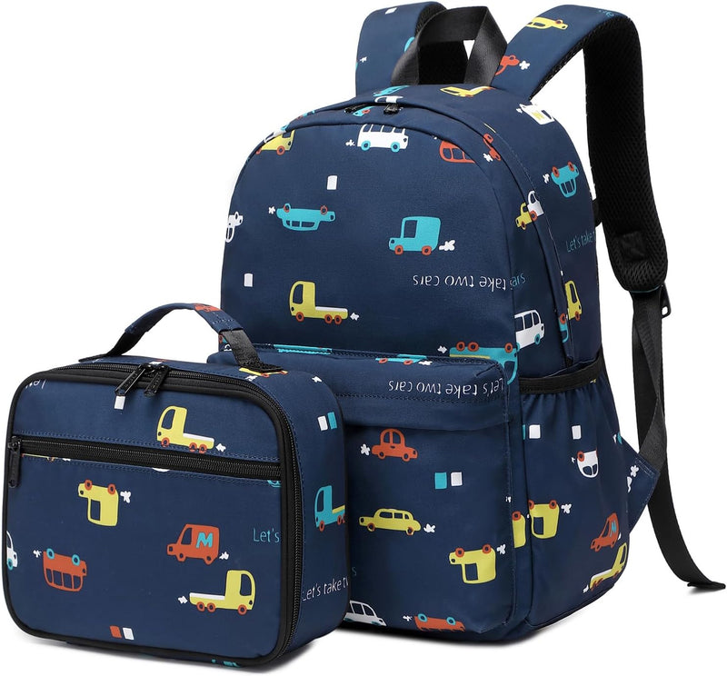 school bag set for boy with matching lunch box Set of Backpack and Lunchbox Durable and Water proof - Cars