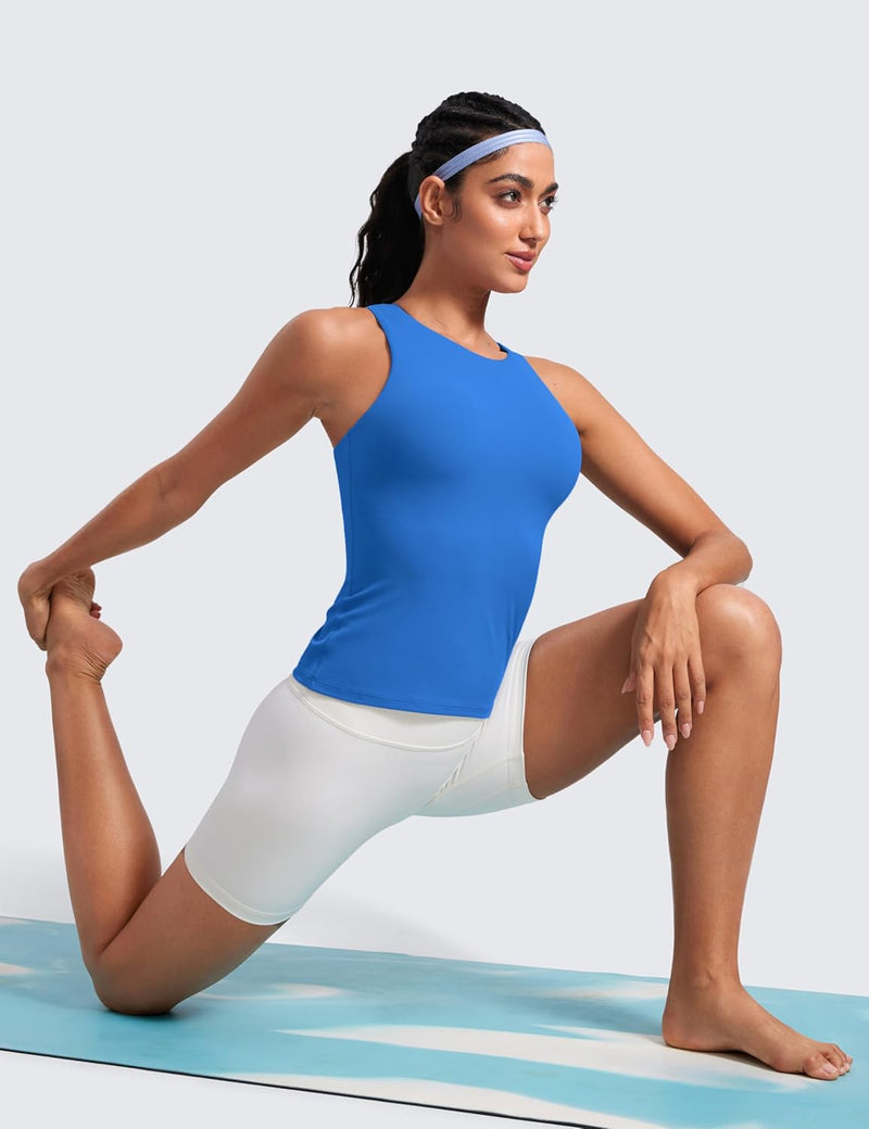 CRZ YOGA Butterluxe Womens Racerback Workout Tank Top with Built in Shelf Bra - Padded High Neck Yoga Athletic Camisole