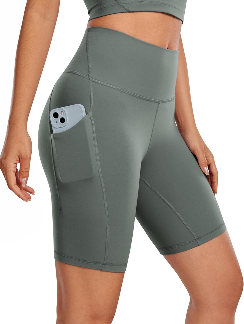 CRZ YOGA Women's Butterluxe Biker Shorts 8 Inches - High Waisted Yoga Shorts Side Pockets Buttery Soft
