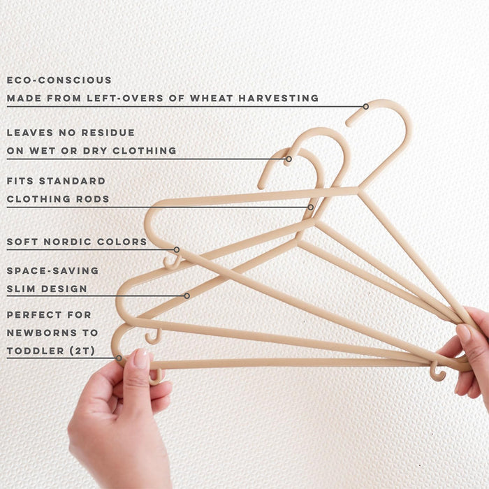 3 Sprouts Baby Wheat Straw Plastic Clothes Hangers - Pack of 30 - Speckled Gray