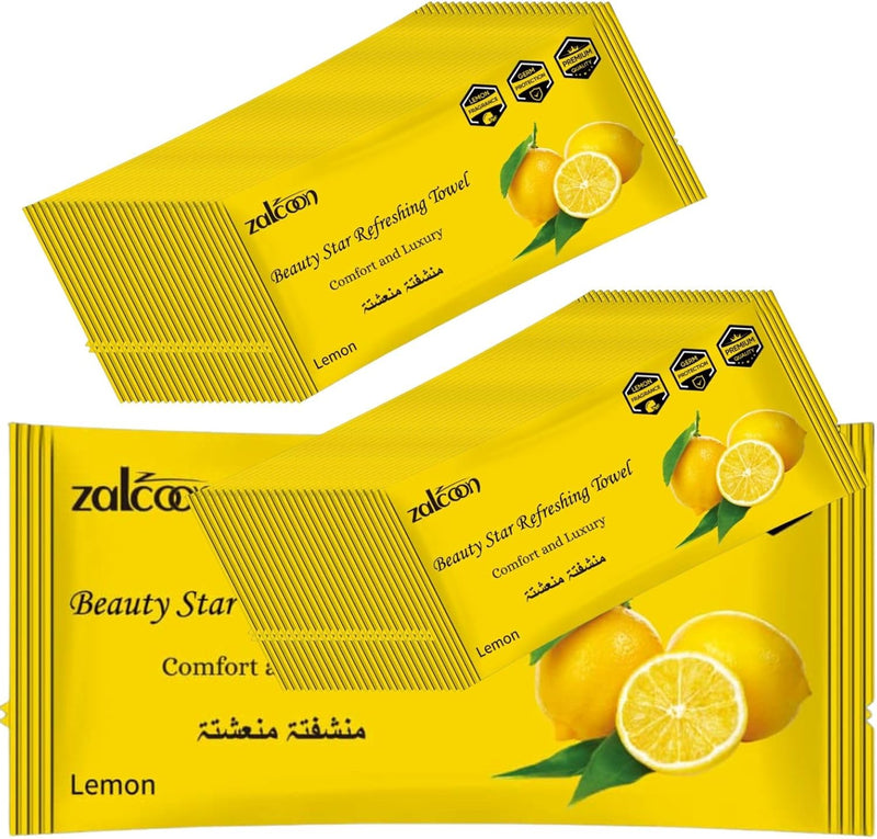 Refreshing Towel Wipes, Cotton Refreshment White Towels (25 Packs, 23x23cm) Mildly Scented Pre-moistened Towels to Use Hot or Cold - Lemon Scent - Lemon 50