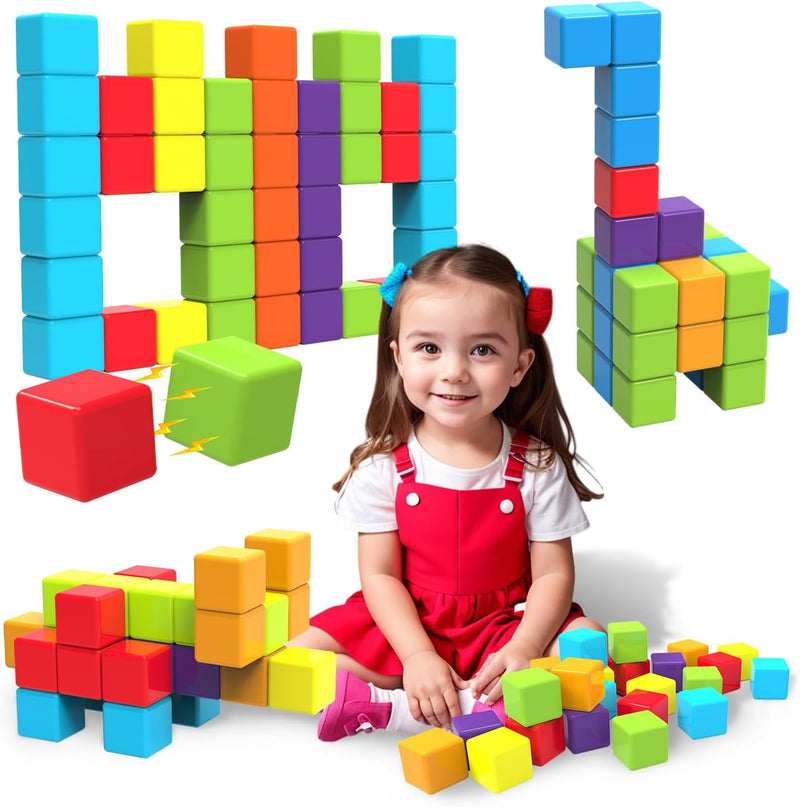 Pairez Toys Magnetic Building Blocks, 1.65 inch Large Magnetic Stacking Cubes for Toddlers, Sensory & Montessori Toys for Boys & Girls 1 2 3 Years Old (12 PCS)