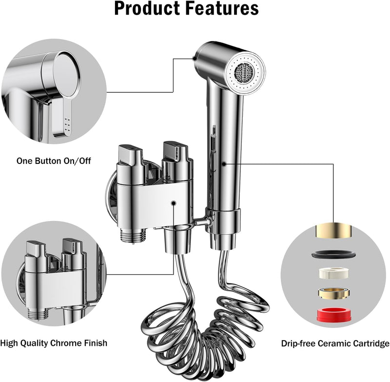 JOMOO Shattaf Set, Bidet Sprayer for Toilet with 60inch Stainless Steel Bidet Hose and Valve for Pet Bath,Water Flower,Hygiene Toilet Cleanser Spray, Gray