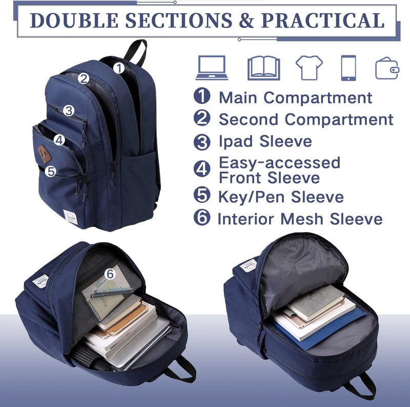 VASCHY School Backpack for Women, Unisex Large Bookbag Schoolbag Casual Daypack for High School/College/Teens/Travel/Work