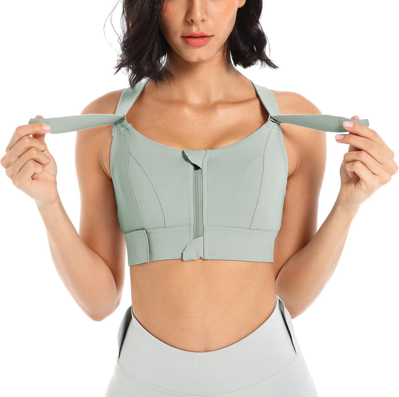 Sports Bra for Women High Impact Work Out Bra with Support Front Zipper Gym Padded Bras with Adjustable Straps