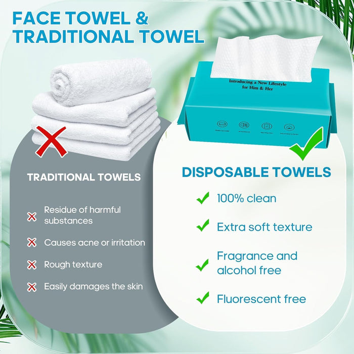 NALACAL Face Towels, Disposable Face Cleaning Towel for Sensitive Skin Lint-Free Daily Clean Towels for Face, Biodegradable Face Towels for Skin Care, Make-up Wipes and Facial Cleansing (4 Packs）