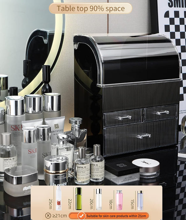 U-HOOME Makeup Organizer,Cosmetic Storage Display Case with Drawer and Dustproof Cover,Vanity Organizer Fits,Makeup Brushes, Lipsticks For Vanity, Bedroom, and Bathroom Skincare Organizer (Clear)