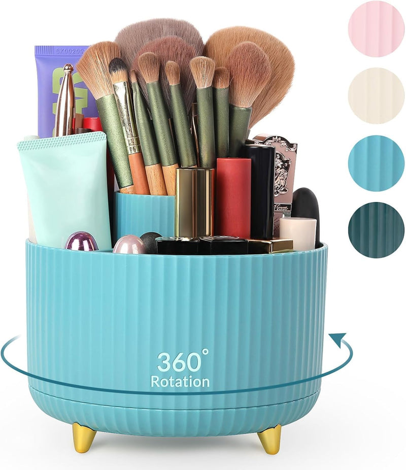 SKYDUE 360 Degree Rotating Desk Organizer, Dual-Purpose Pencil Pen Holder for Desk, Rotating Desk Pen Organizer with 5 Slots, Art Supplies, Pencil Cup for Office, School, Home (Purple) - 5.8*5.8*4.7 Inches Blue_1Pack