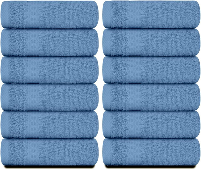 White Classic Luxury Cotton Washcloths - Small Hotel Spa Bathroom Face Towel | 12 Pack |