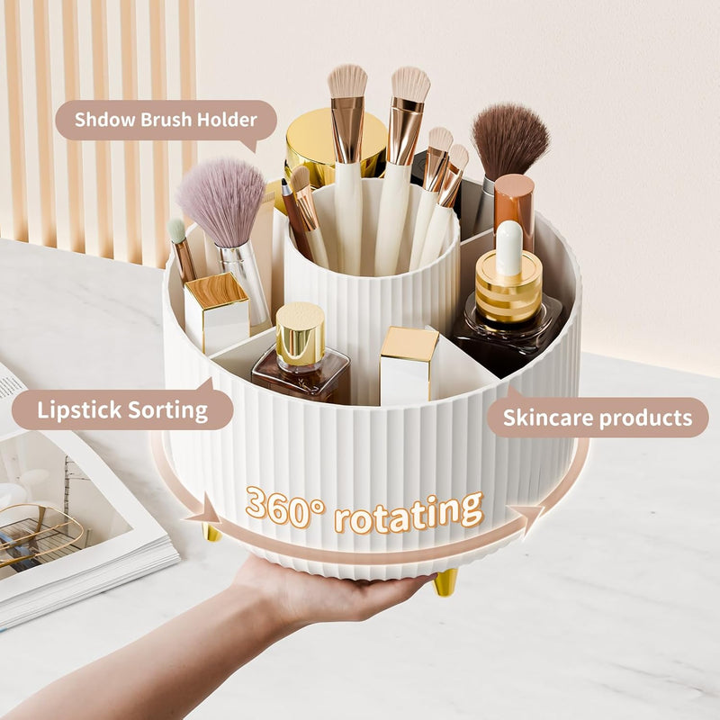 360 Rotate Makeup Brush Holder Organizer, Makeup Organizers Countertop, Makeup organization and Skincare Storage for Vanity, Desktop, Bathroom (White)