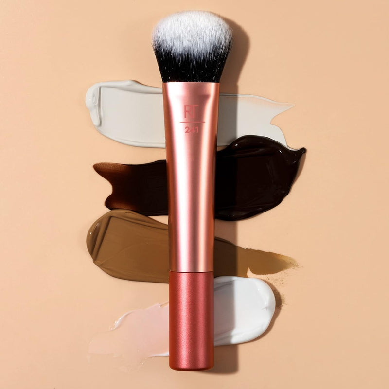 REAL TECHNIQUES Seamless Complexion Makeup Brush, Four Foundation, Primer, And Moisturizer, Makeup & Skincare Face Brush, Streakfree And Natural Finish, Orange, 1 Count