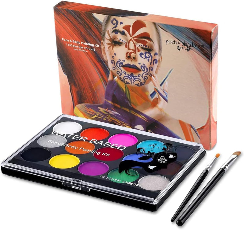 Face Painting Kit for Kids, Non-Toxic, Washable, Hypoallergenic Makeup Kit with 15 Colors for Halloween, Parties & Celebrations