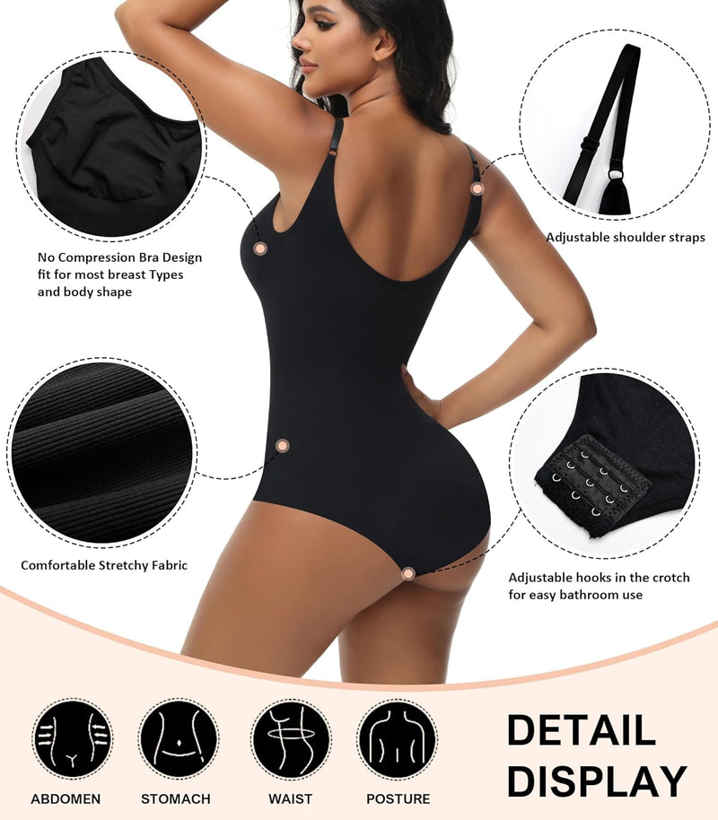 VIHTVIWE Bodysuit for Women Tummy Control Shapewear Body Shaper Seamless Spaghetti Strap Camisole Leotards