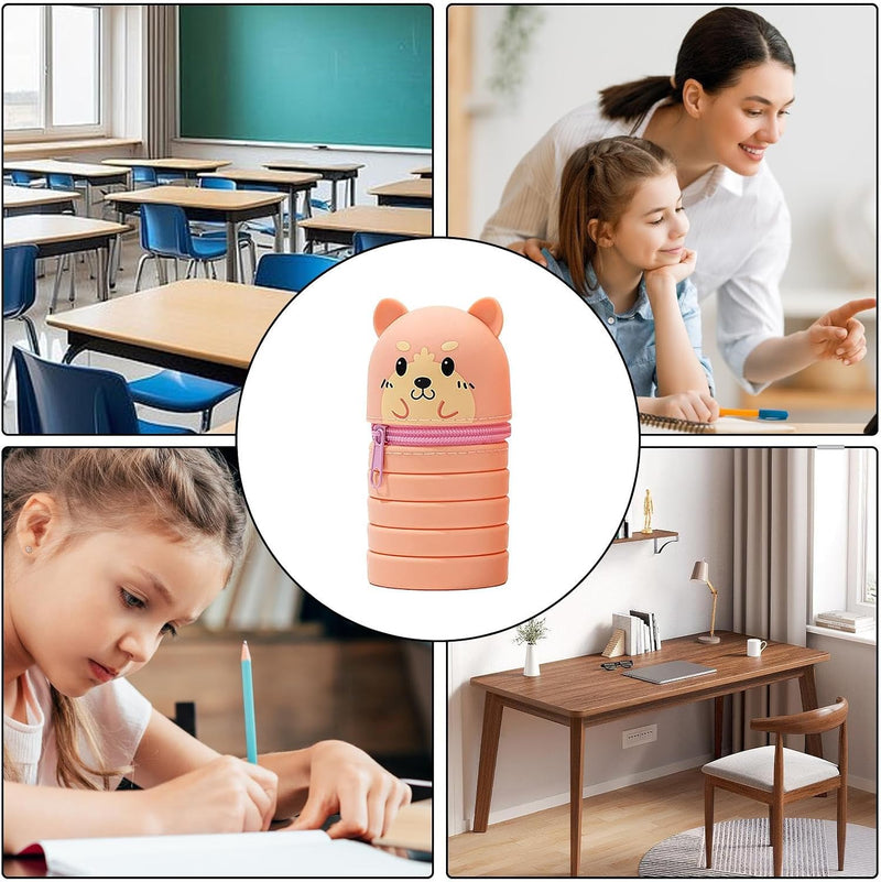 Silicone Pencil Case For Kids, Standing Pencil holder, Cartoon Foldable Pen Case, Retractable Storage Organizer for kids students Home Dorm School Classroom Teens