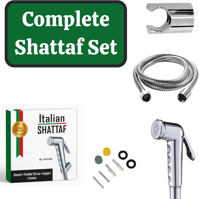 Shattaf Set – Premium Bidet Sprayer for Toilet with 1.2cm Stainless Steel Chrome Hose, Elegant Muslim Shower | trigger bidet |shatafa for toilet UAE