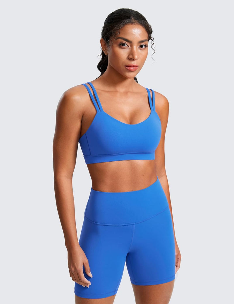 CRZ YOGA Softness Mold Butterluxe V Neck Sports Bras for Women - Workout Top Double Spaghetti Straps Wireless Yoga Clothes